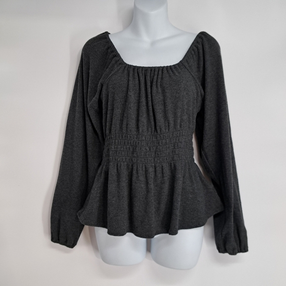 Madewell Plush Charcoal Gray Square Neck Smocked Waist Top Size Small - Picture 2 of 11